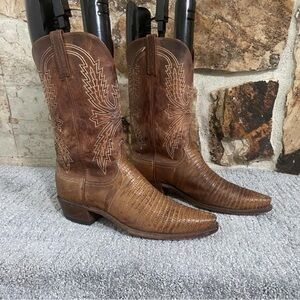 Lucchese Tan Western Boots with Intricate Stitching